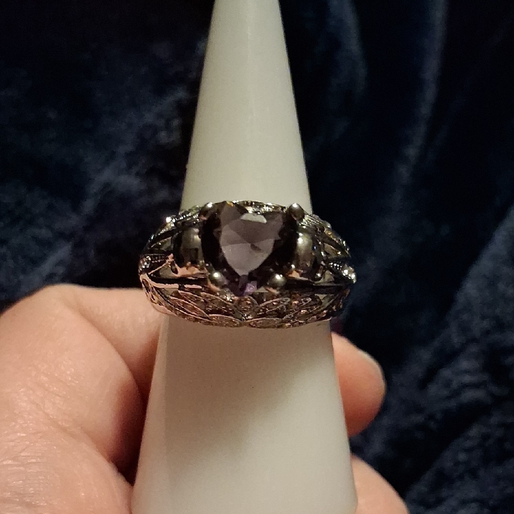 Silver and Purple Heart Gemstone Ring